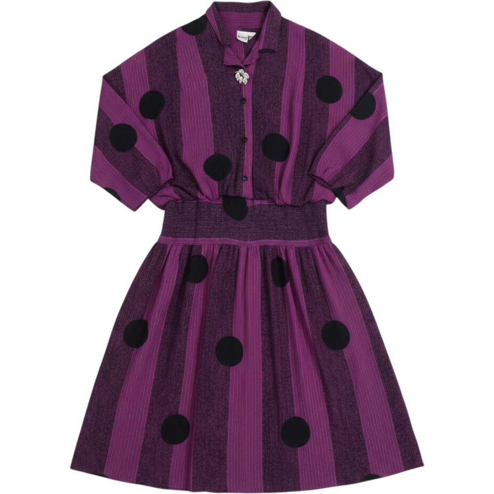 Perceptions Shirt Dress Womens 3X Purple Polka Dot 3/4 Sleeve Collared Maxi